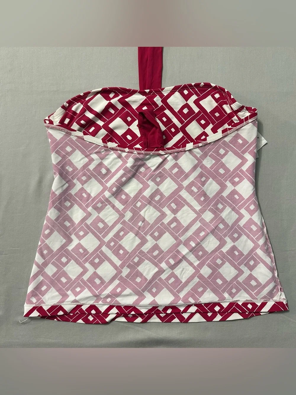 JAG Swimwear 2 Piece Tankini Medium Pink Red White Geometric Halter Top Bikini